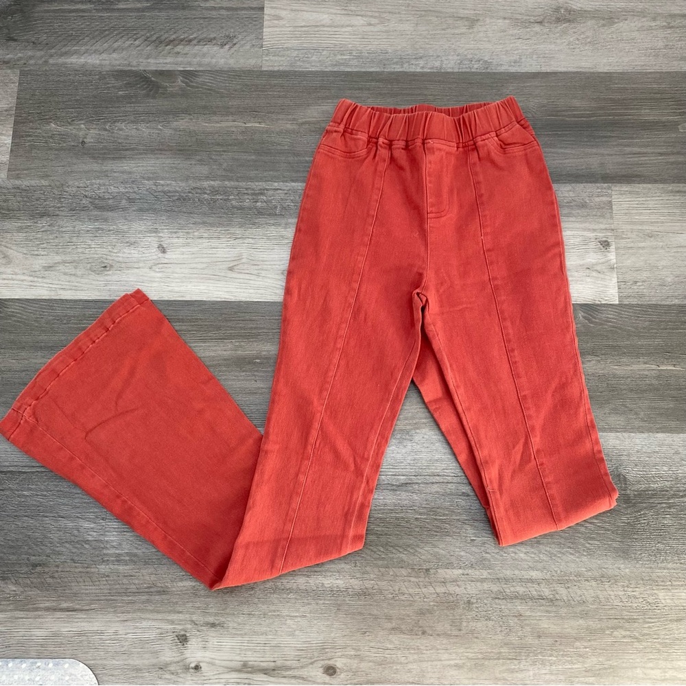 691 Lavender J flare pants for women in coral